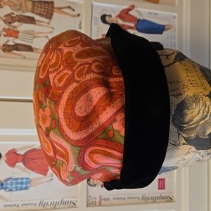 Vintage Union Made pink and green paisley pillbox hat